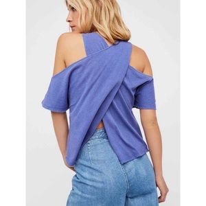 💕 FREE PEOPLE we the free Taurus top purple raw edge cold shoulder tulip back XS